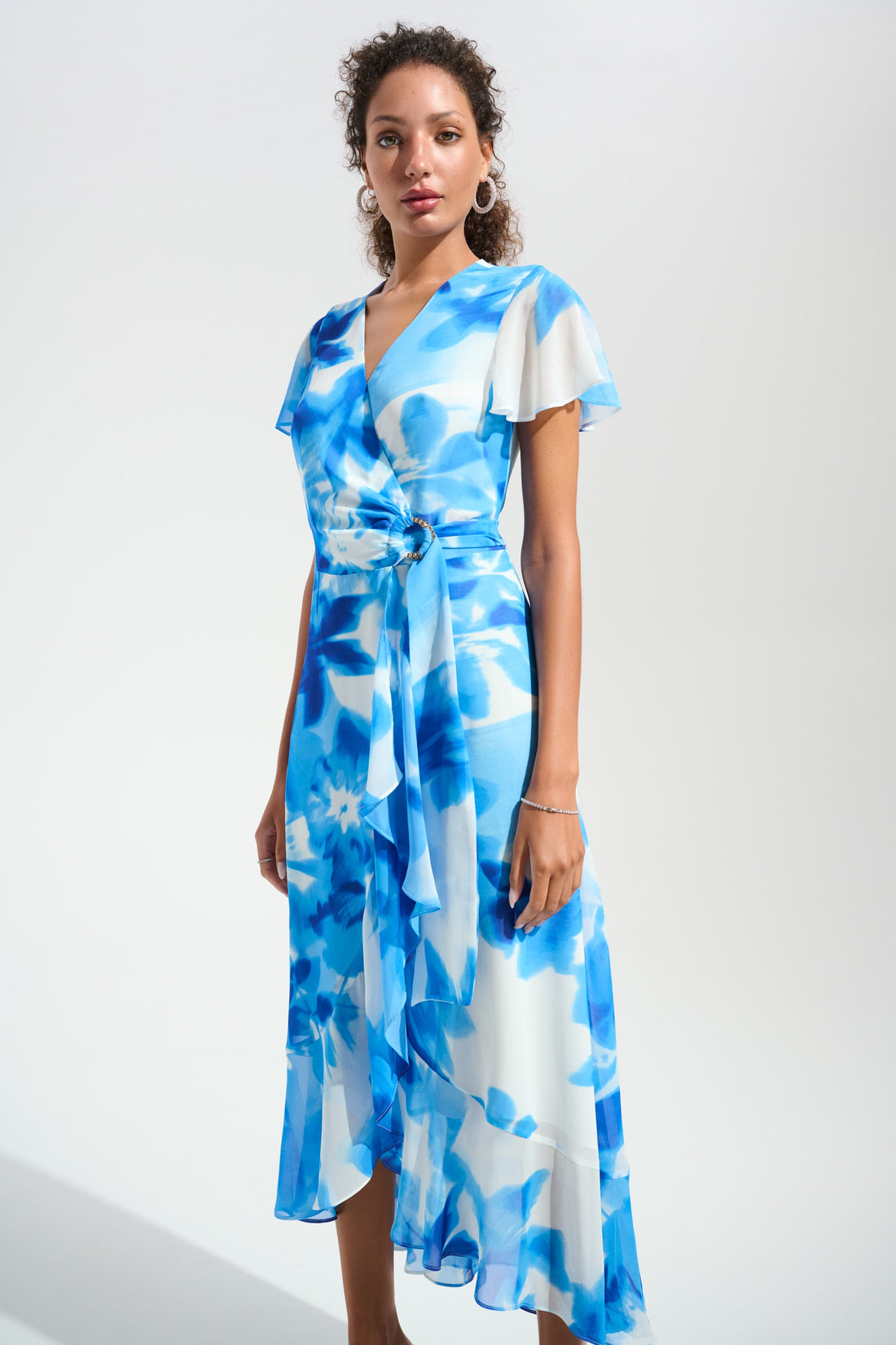 261739 Signature | Chiffon Print Wrap Dress with Ruffle Detail
