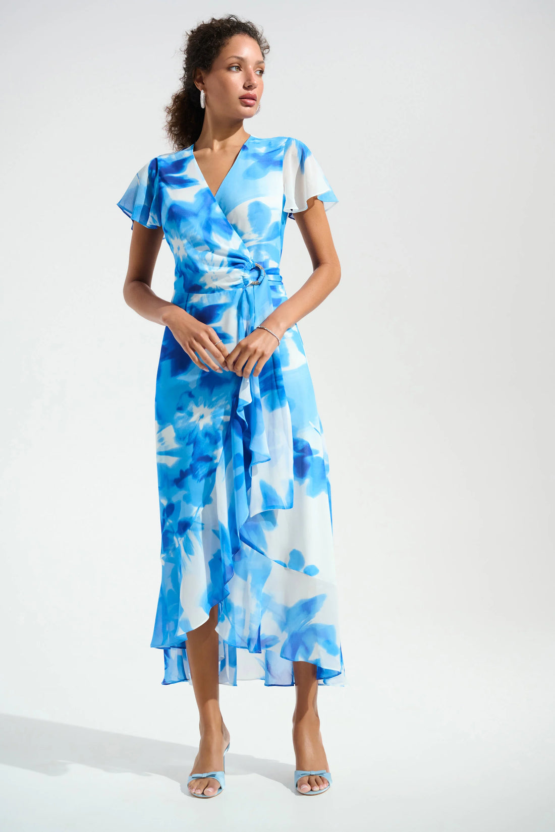 261739 Signature | Chiffon Print Wrap Dress with Ruffle Detail