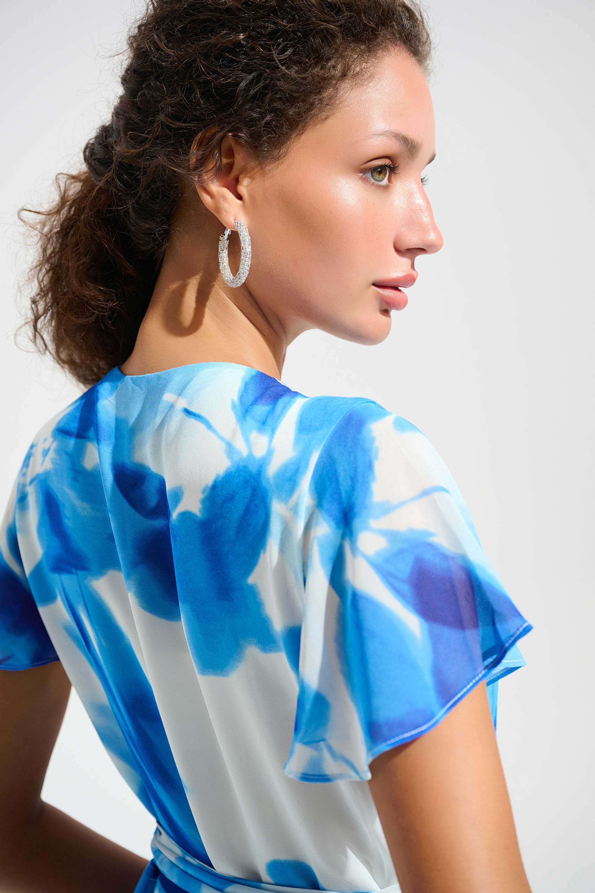 261739 Signature | Chiffon Print Wrap Dress with Ruffle Detail