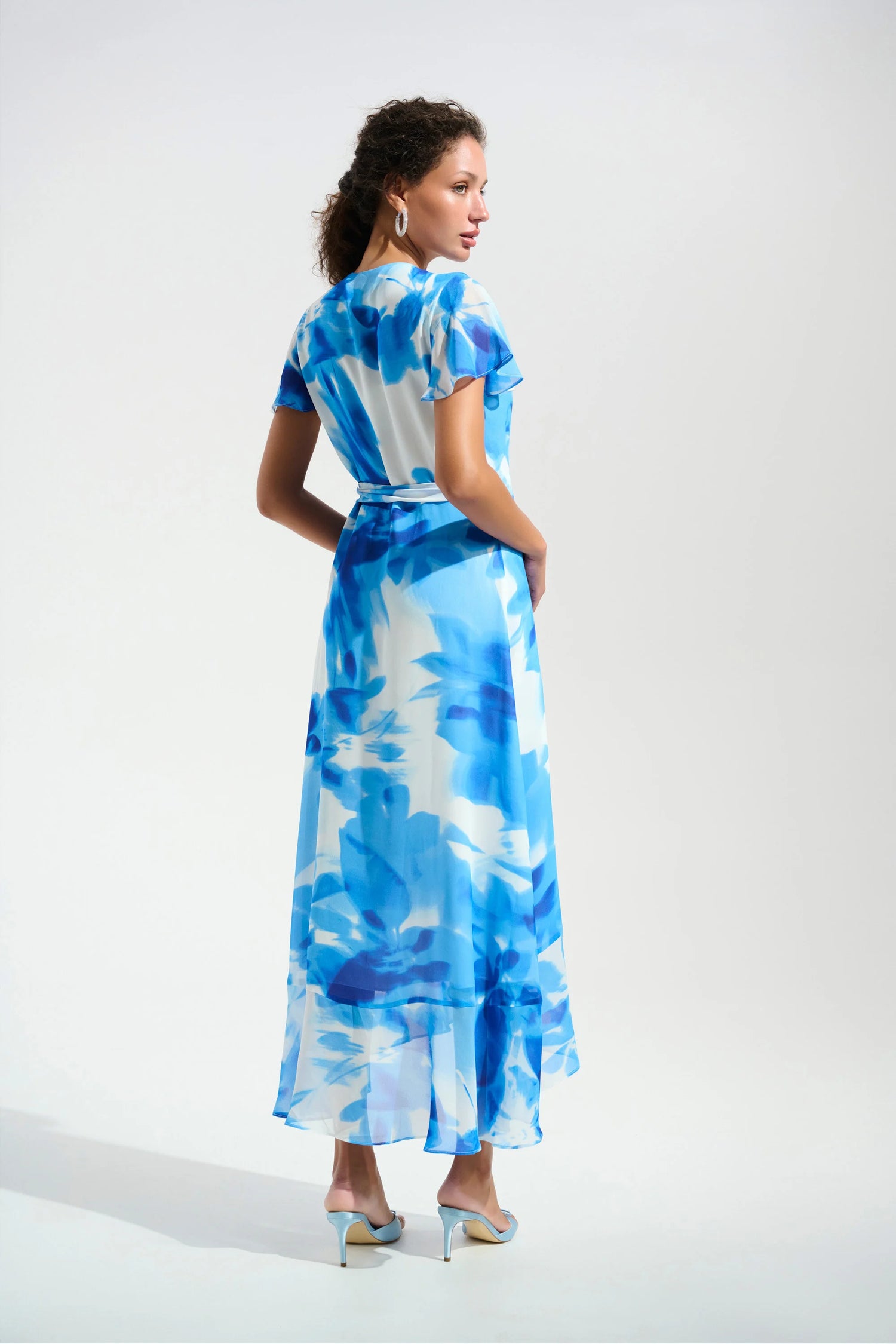 261739 Signature | Chiffon Print Wrap Dress with Ruffle Detail