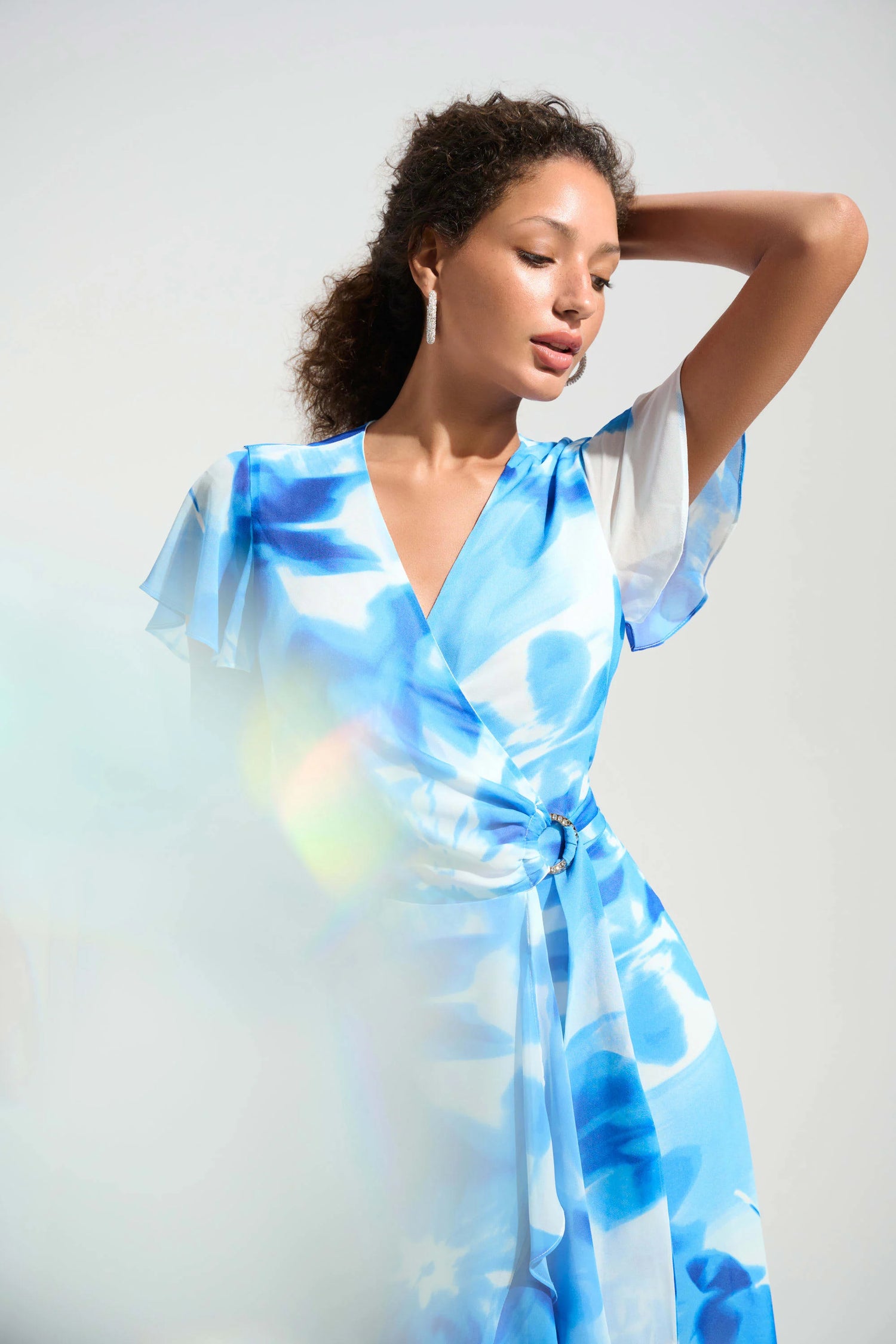 261739 Signature | Chiffon Print Wrap Dress with Ruffle Detail