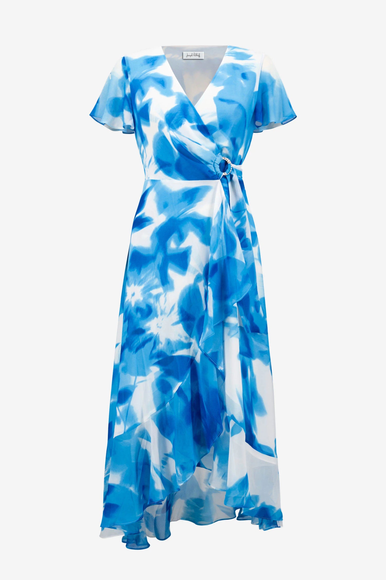 261739 Signature | Chiffon Print Wrap Dress with Ruffle Detail