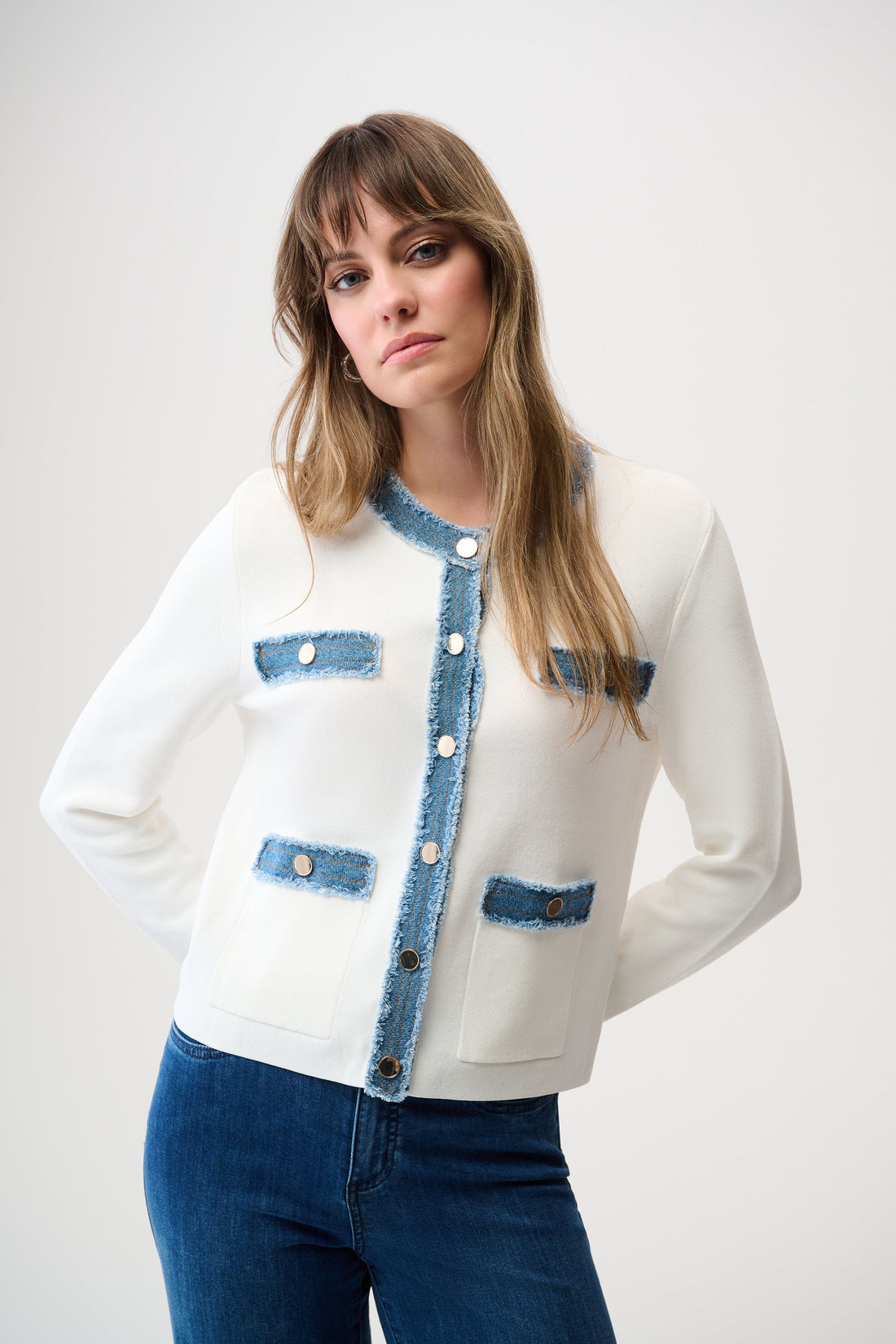 261927 Viscose Blend Milano Stitch Jacket with Denim Trim