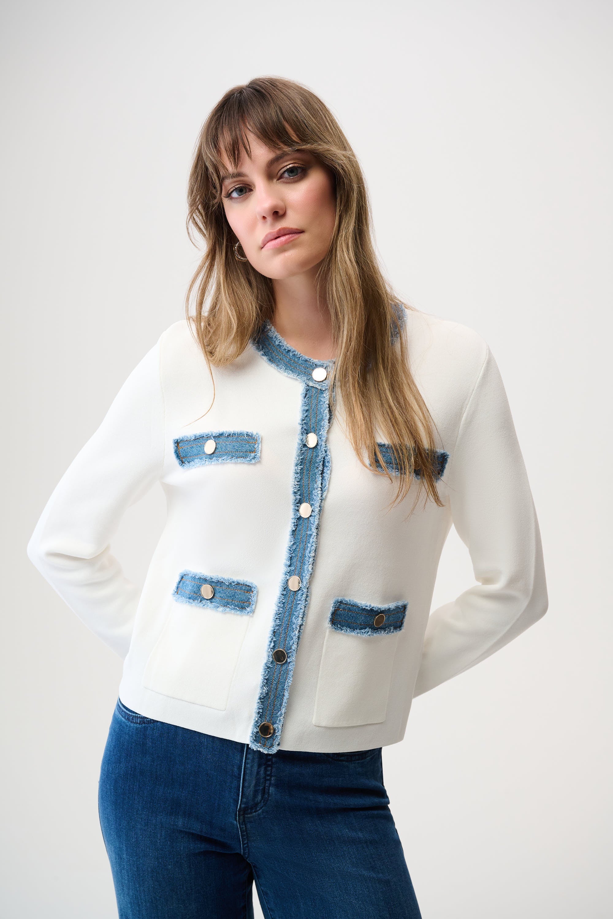 261927 Viscose Blend Milano Stitch Jacket with Denim Trim