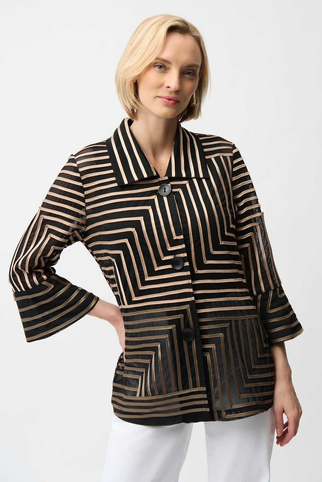 Satin And Mesh Abstract Print Jacket Bell Sleeve