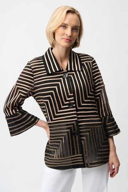 Satin And Mesh Abstract Print Jacket Bell Sleeve
