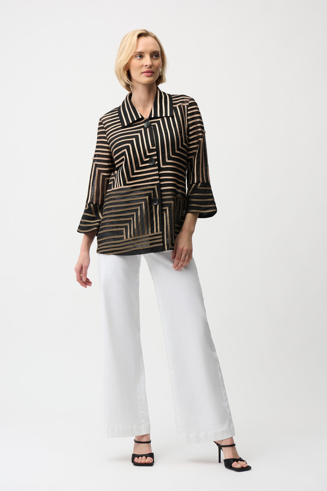 Satin And Mesh Abstract Print Jacket Bell Sleeve