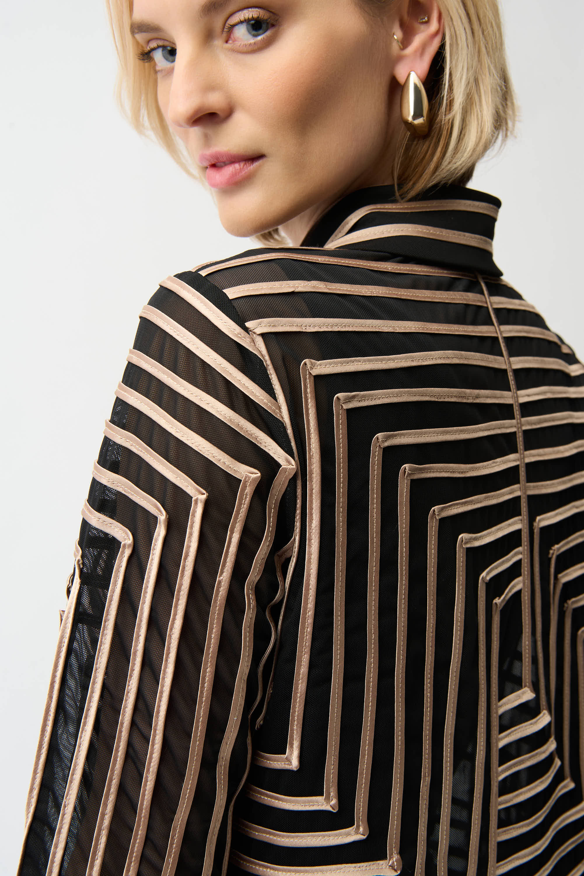 Satin And Mesh Abstract Print Jacket Bell Sleeve