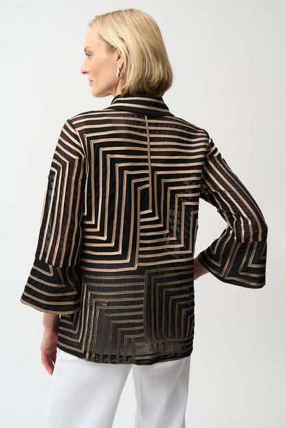 Satin And Mesh Abstract Print Jacket Bell Sleeve