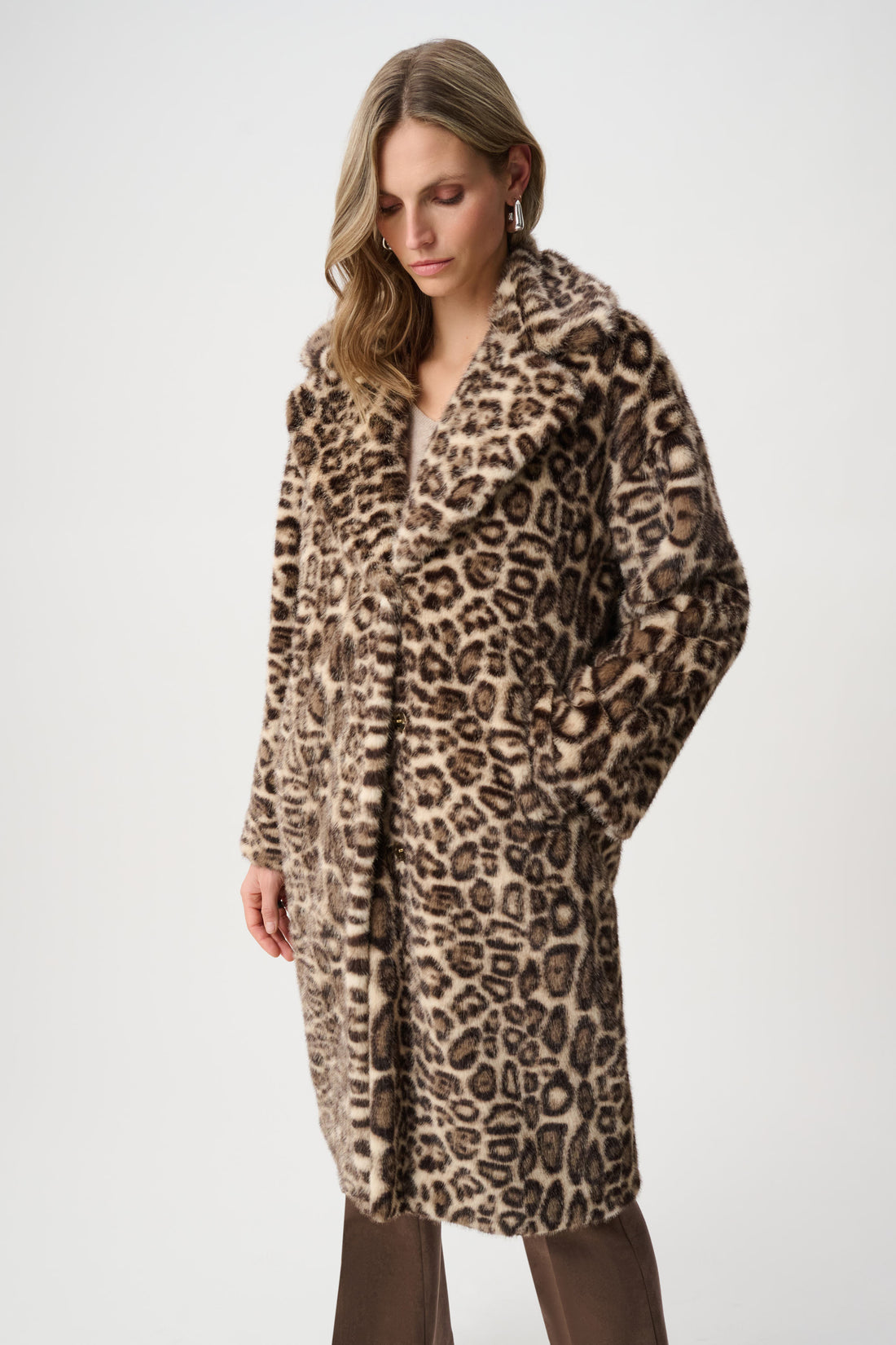 Faux Fur Leopard Print Straight Coat - Joseph Ribkoff