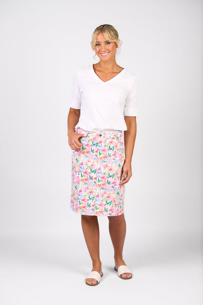 372AV Printed Lightweight Skirt with Centre Back Vent