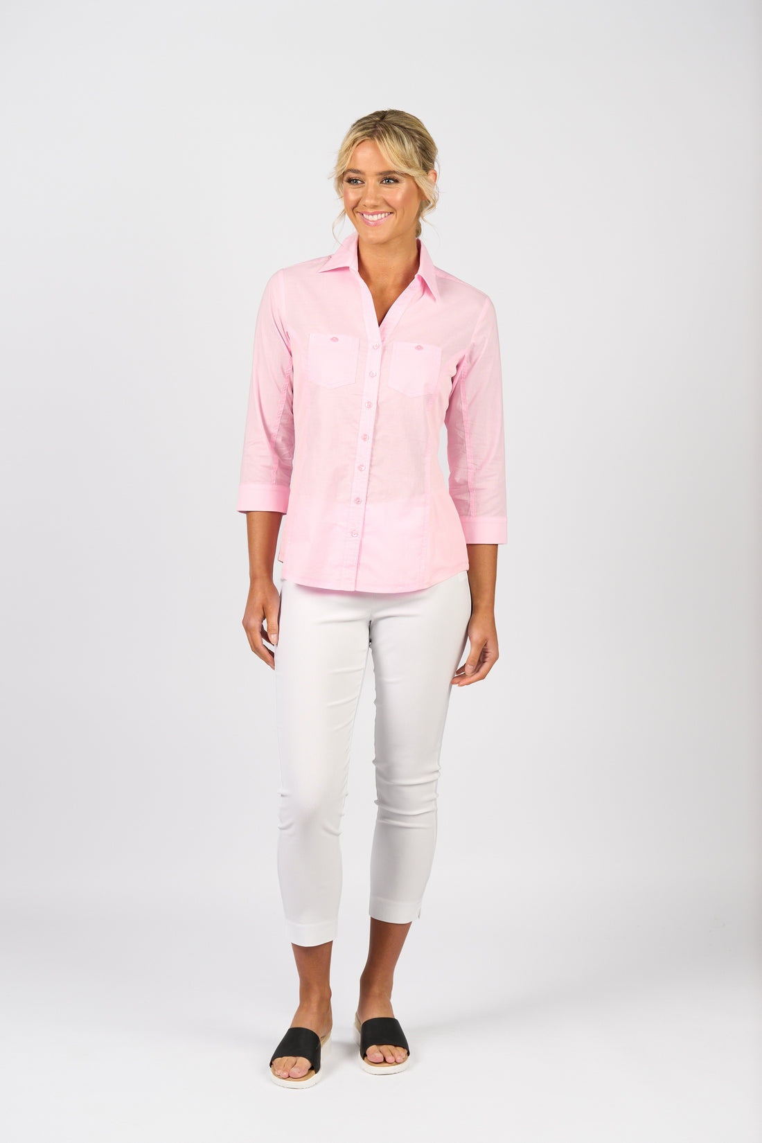 4032 Plain Button Up Shirt With Rib Panels