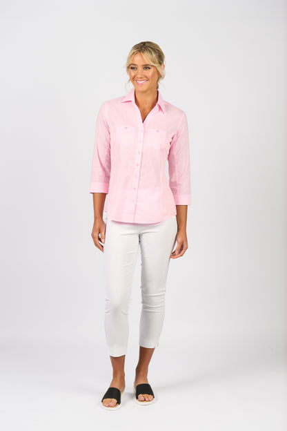 4032 Plain Button Up Shirt With Rib Panels