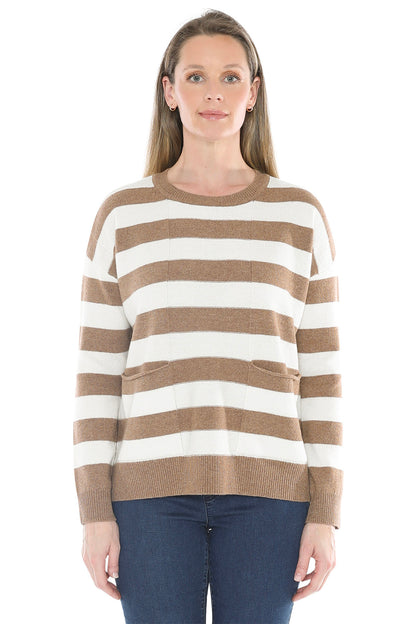 Panel Stripe Pullover in Walnut/Snow