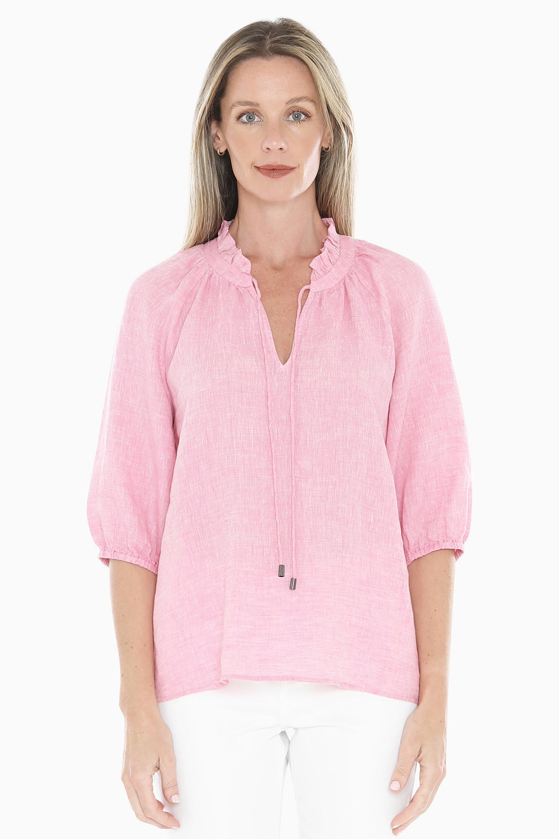 596J3085a Ruffle Neck Top
