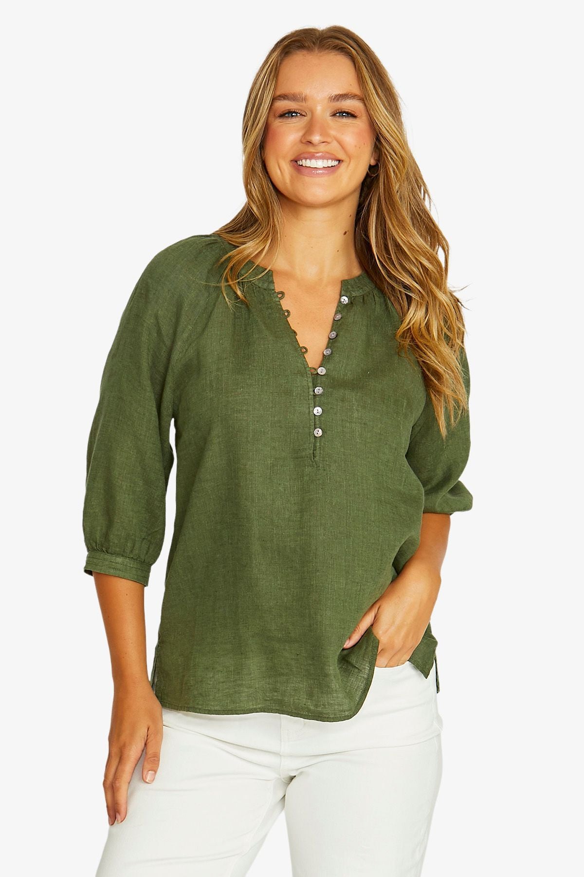 Raglan Button Neck Top Evergreen - Jump