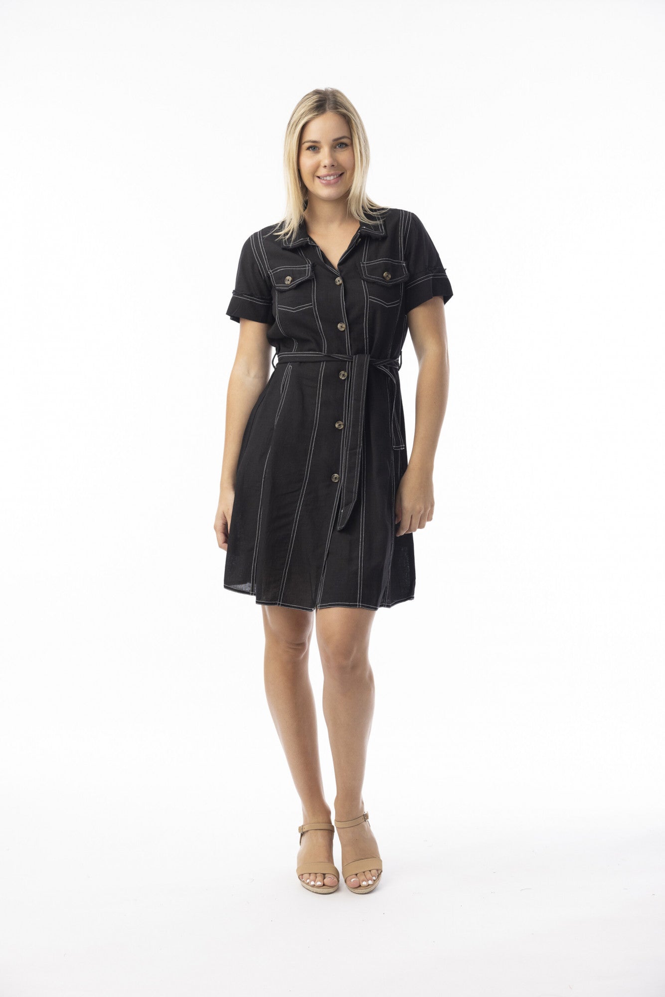 Linen Essentials Dress Collar Buttonthrough 61765