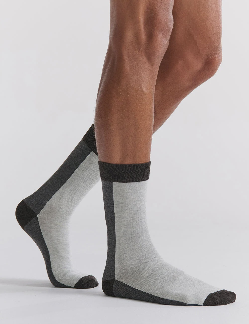 Socks - 2 Tone Mens Crew -Charcoal- Ambra