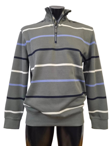 Moss striped sweater on a mannequin against a white background
