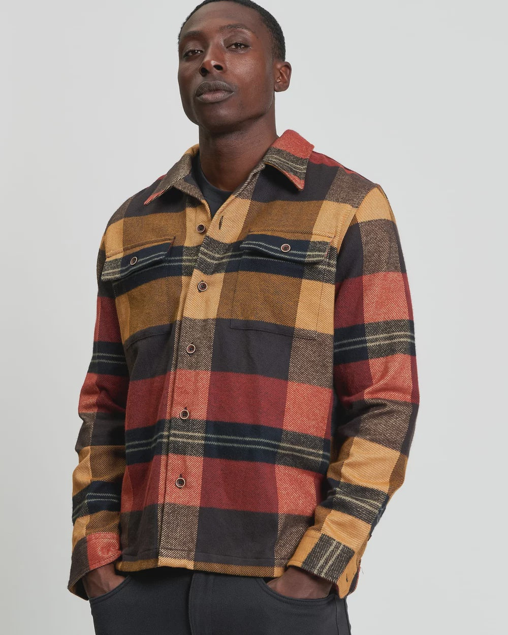 Heavy Brushed Check Overshirt Burnt Orange - Ben Sherman