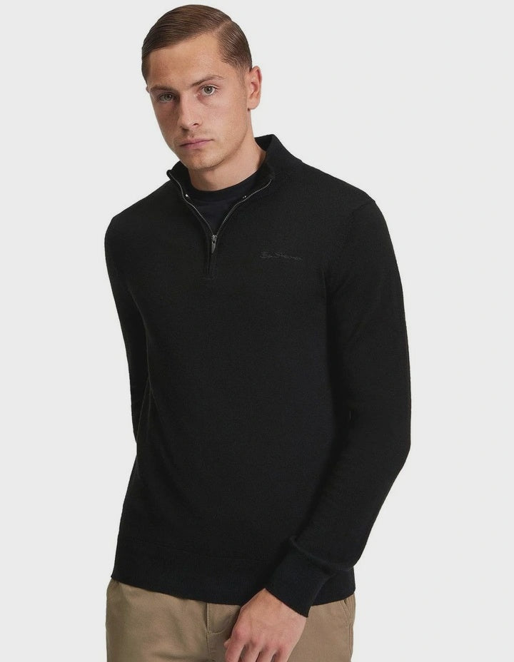 Merino Half Zip Black Ben Sherman