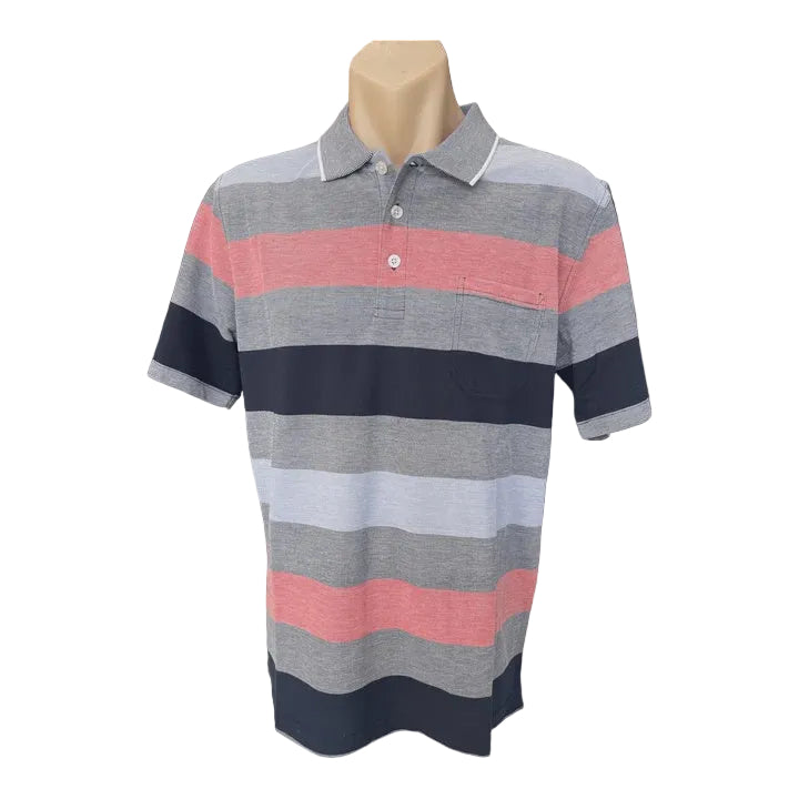 Pique Striped Polo Cherry - Bertini