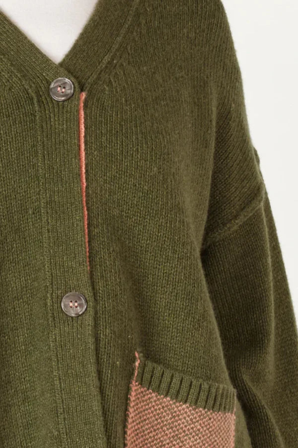 Birdseye Pocket Cardi - Olive - ZP7101