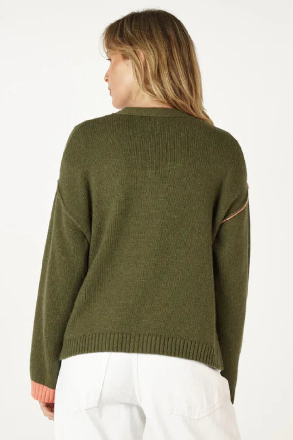 Birdseye Pocket Cardi - Olive - ZP7101