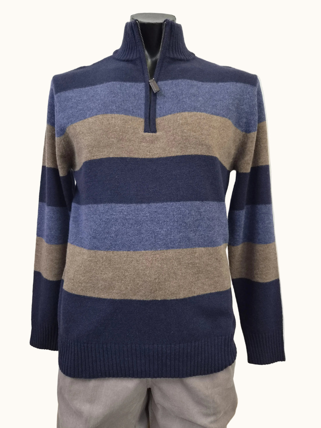 Knitted Half Zip Jumper Navy Stripe - Bridgeport