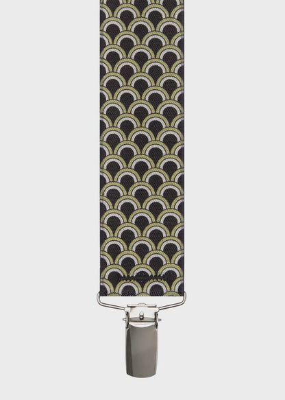 Braces X-Back Circular Arc Black Print 35mm - Buckle