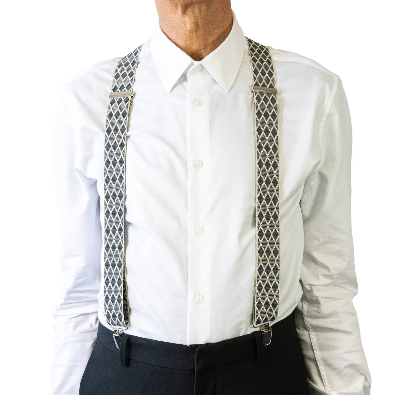 Braces X - Back Harlequin Grey Print 35mm - Buckle