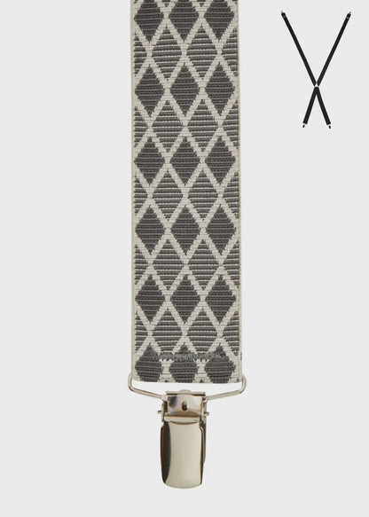 Braces X - Back Harlequin Grey Print 35mm - Buckle