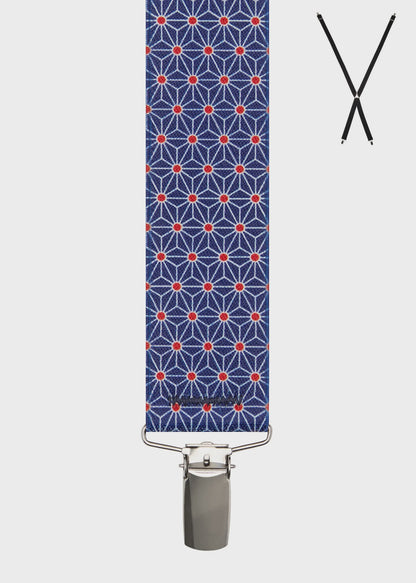 Braces X - Back Triangular Navy Print 35mm - Buckle