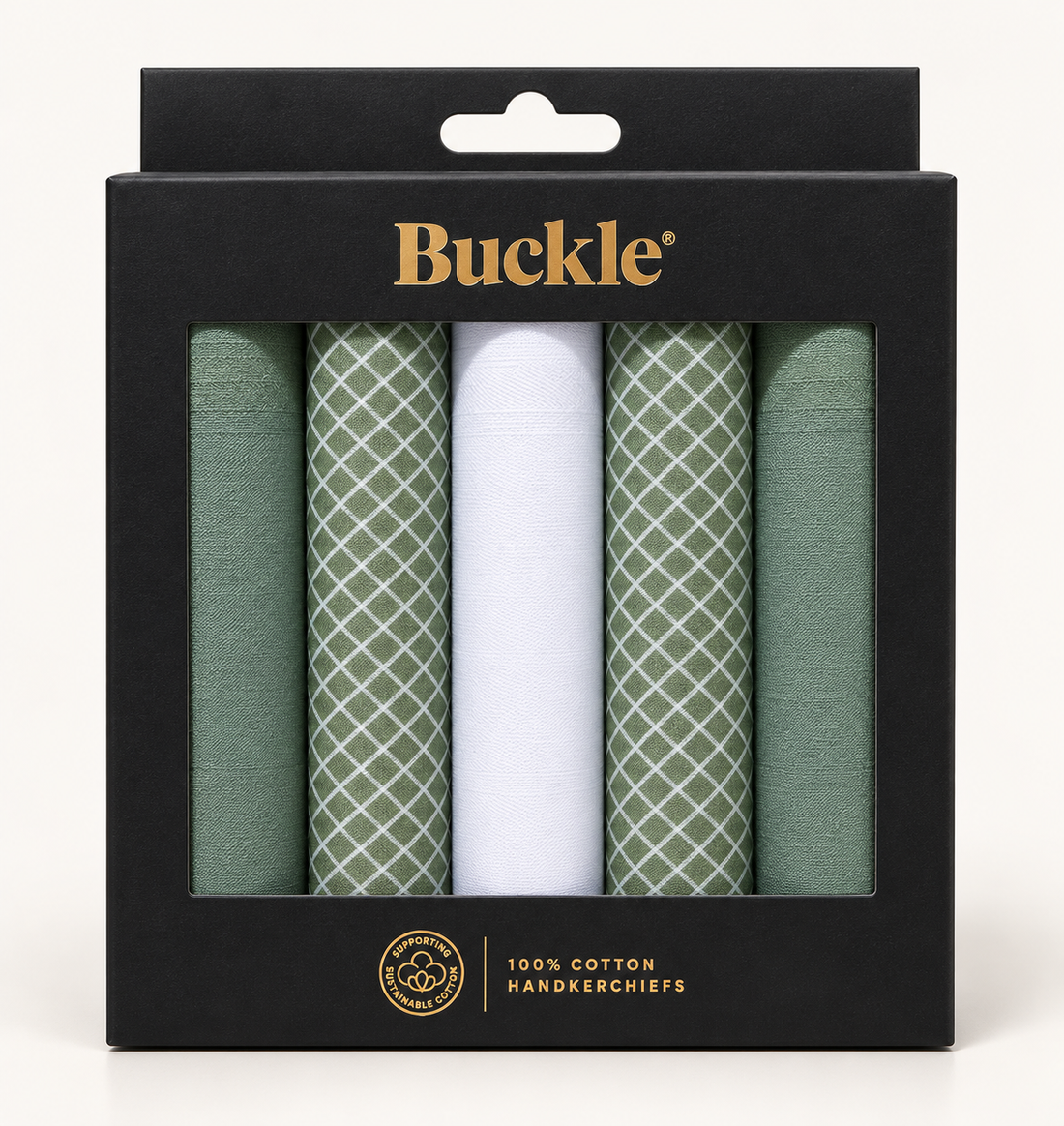 Green &amp; White -Assorted 5 Pack. Handkerchiefs - Buckle