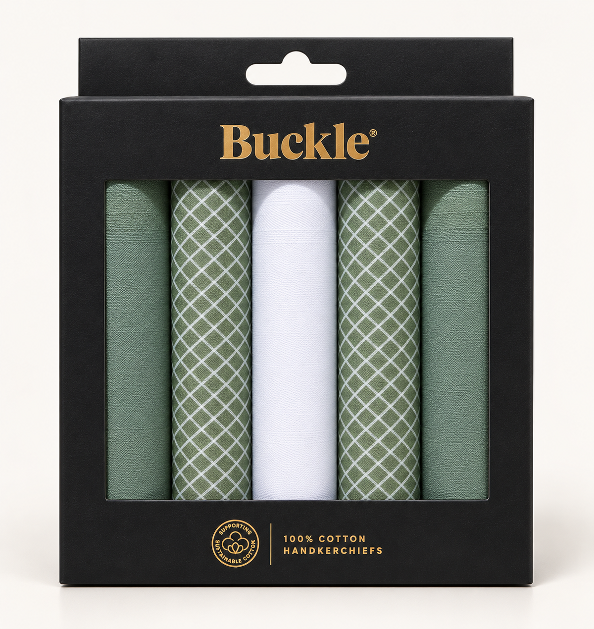 Green &amp; White -Assorted 5 Pack. Handkerchiefs - Buckle