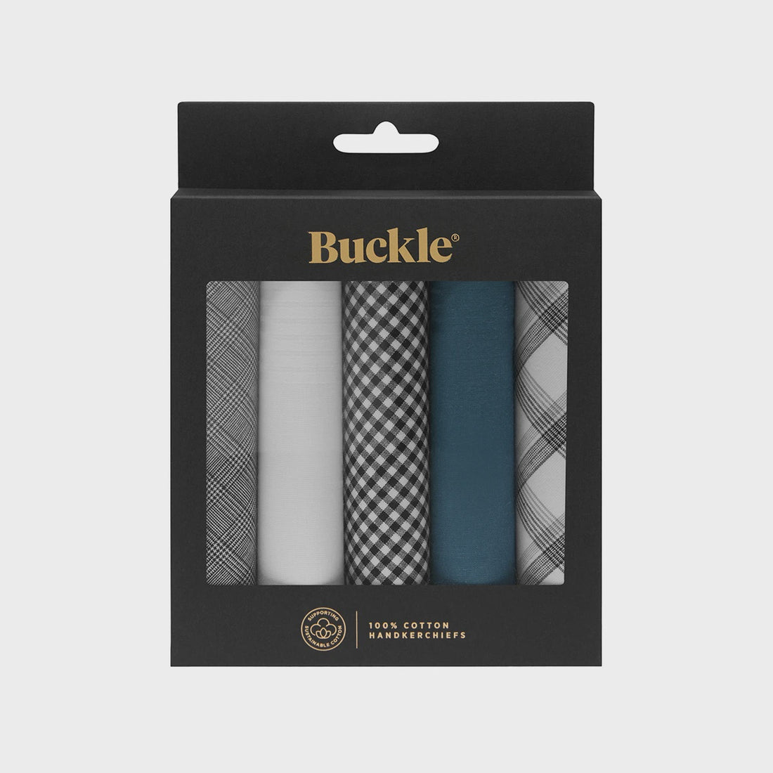 Handkerchiefs 5 PACK Cotton Black &amp; Grey - Buckle