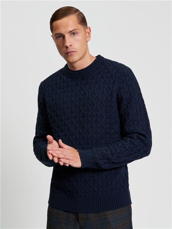 Cable Texture Crew in Dark Navy Ben Sherman