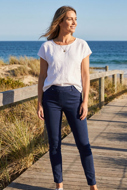 Full Length Stretch Denim Jeggings Navy - Cafe Latte