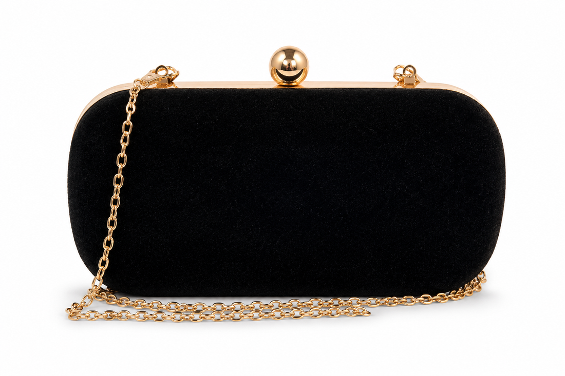 Structured Black Velvet Clutch