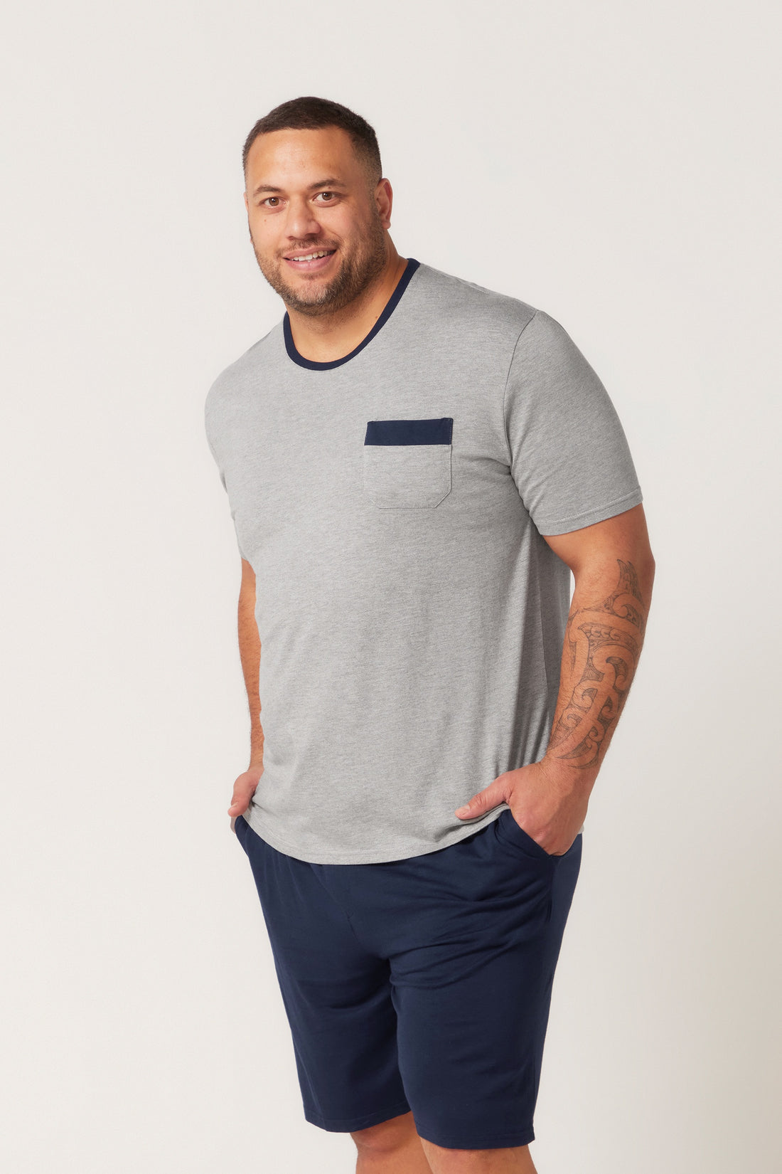 Bamboo Cotton SS Set Grey/Navy - Contare