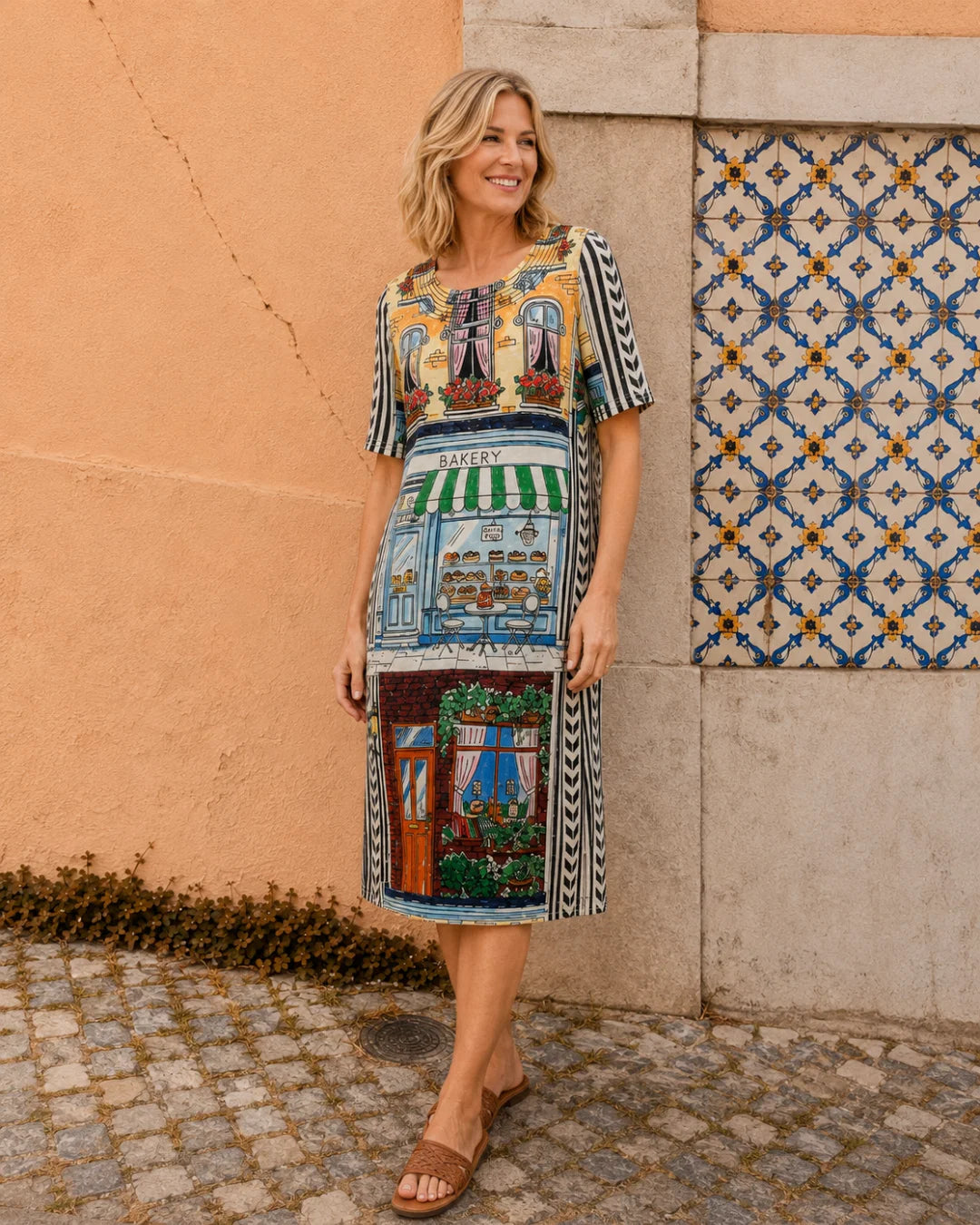 Cafe Et Croissant Printed Jersey Dress - Corfu