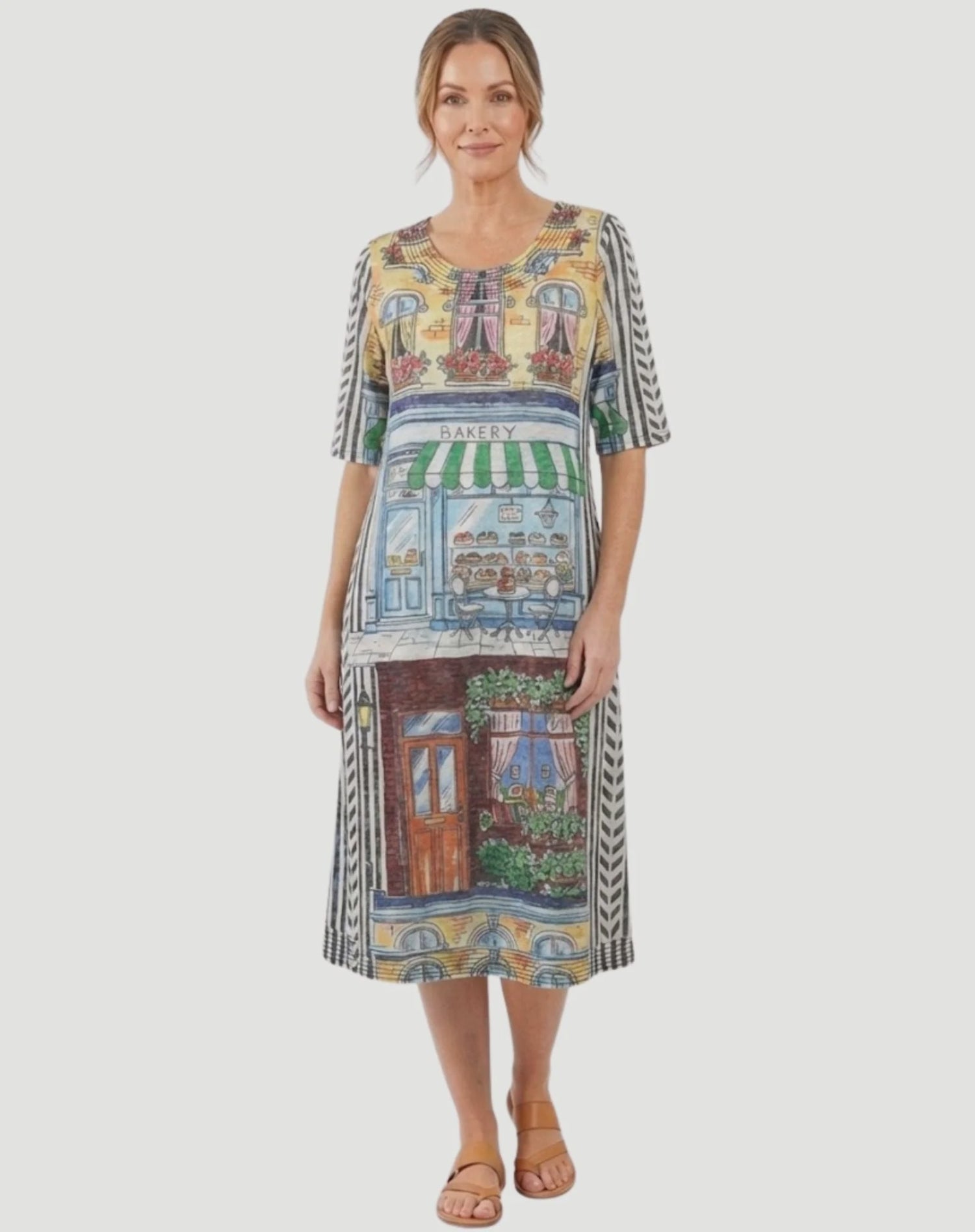 Cafe Et Croissant Printed Jersey Dress - Corfu