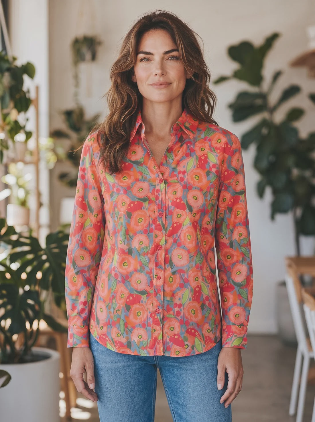 Cotton 3/4 Sleeve Shirt Cottage Garden Print - Equinox