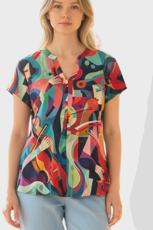 V-Neck Mandarin Collar Top Musica - Equinox