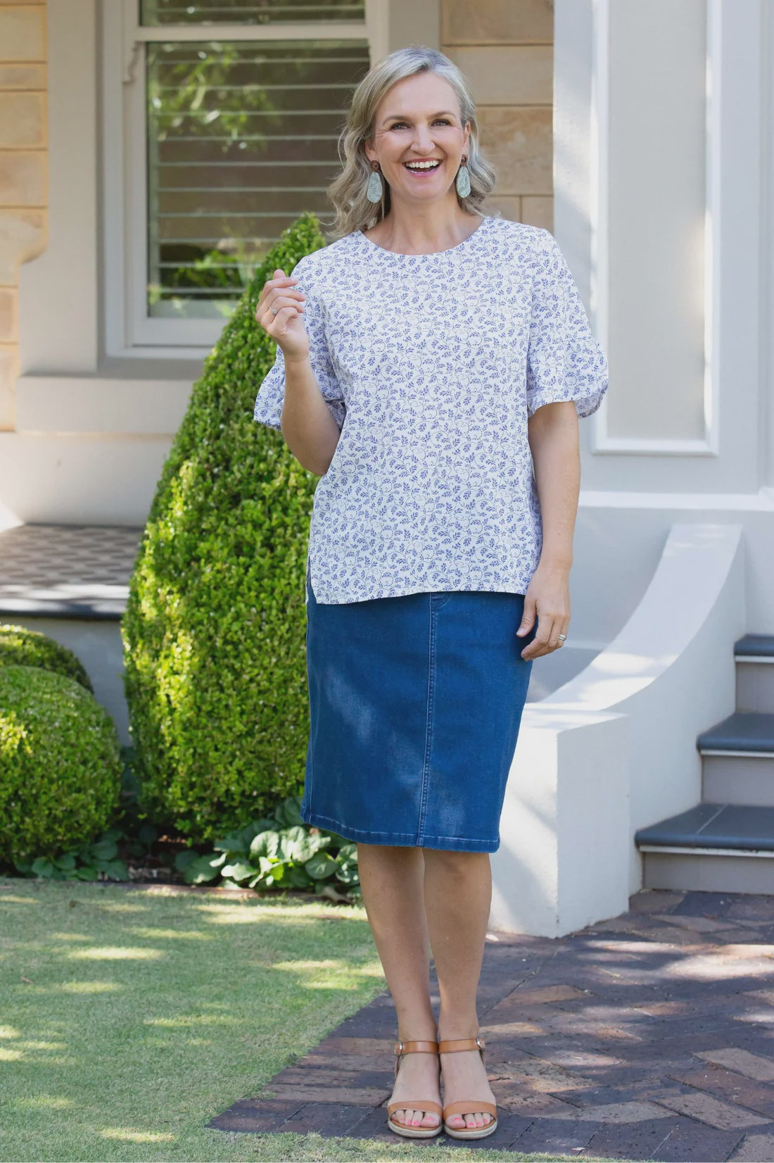 Stretch Cotton Pull-on Denim Skirt Stonewash - Equinox
