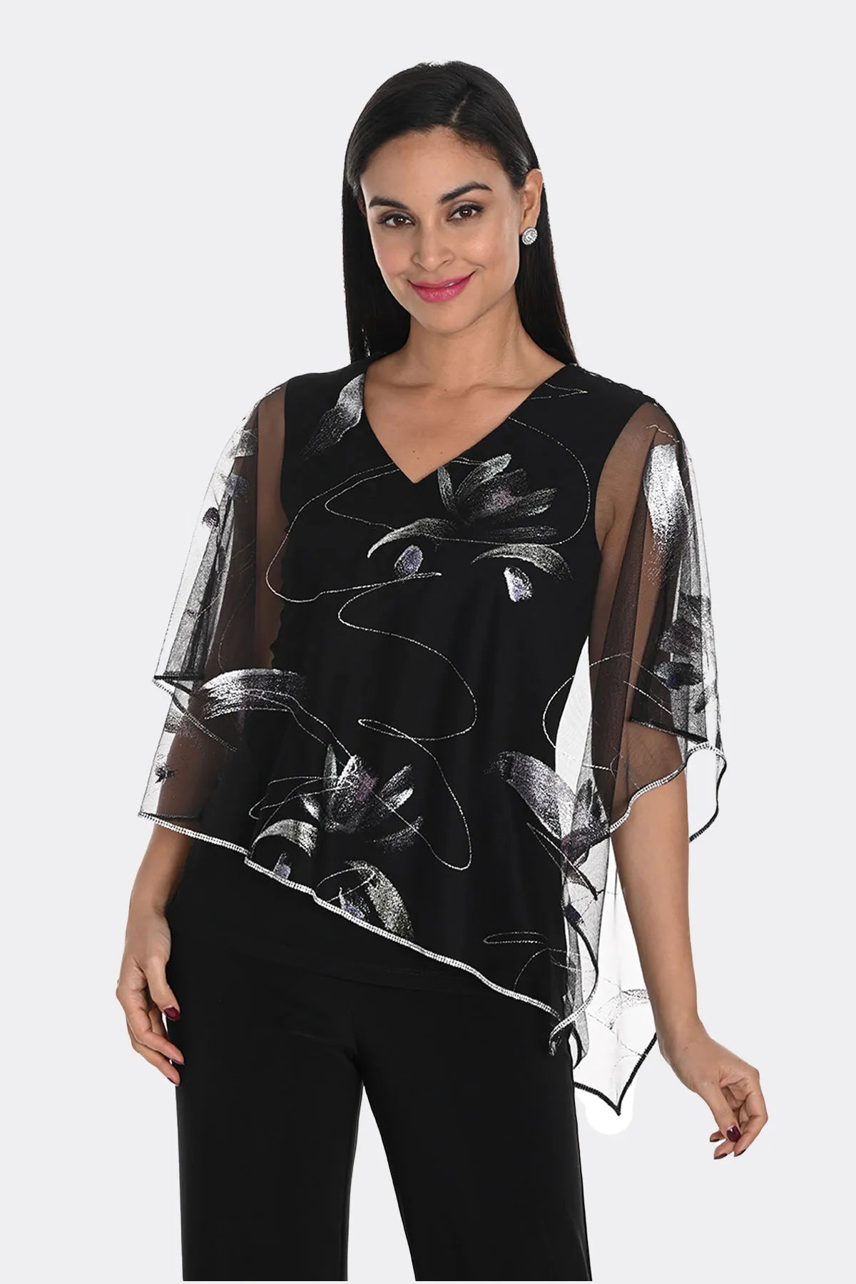 Frank Lyman 249132 Sheer Metallic V-Neck Top