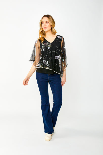 Frank Lyman 249132 Sheer Metallic V-Neck Top