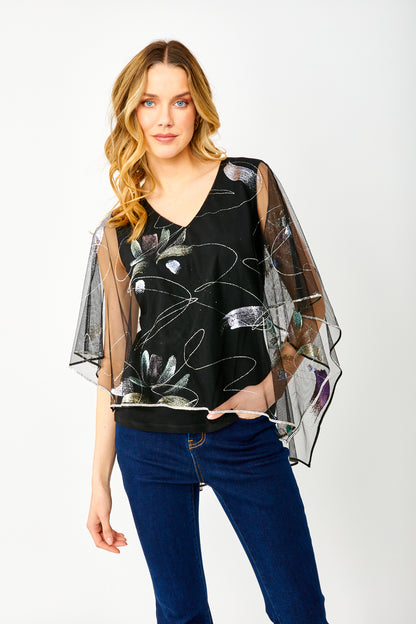 Frank Lyman 249132 Sheer Metallic V-Neck Top