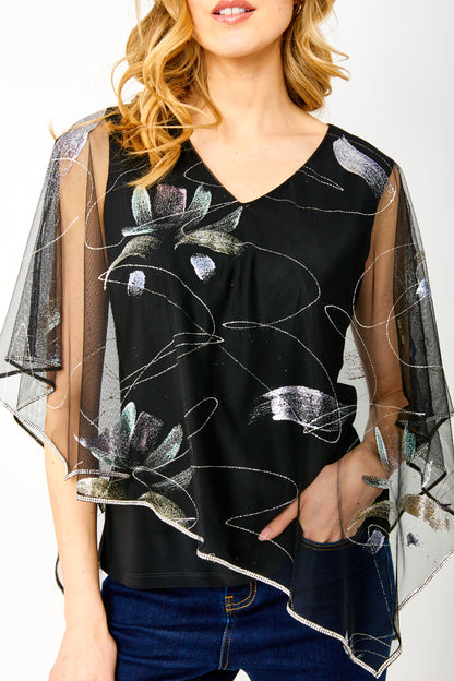 Frank Lyman 249132 Sheer Metallic V-Neck Top