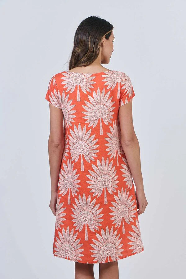 GA237 Sunset Palm Linen Dress